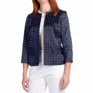 Pendleton Silk Blend Jacket Go Graphic Blazer Lightweight Pocket Navy Size 12